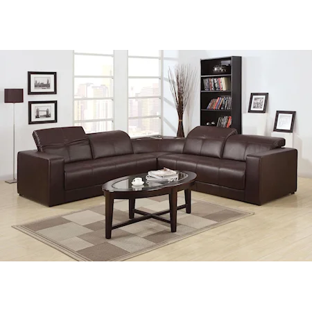 Dark Brown Sectional Sofa with iPod Dock and Speakers